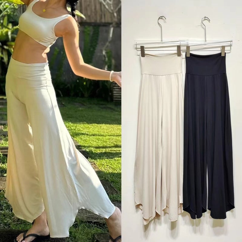 Bali Yoga Pants High Waist Bamboo Fabric Loose Fit Apricot  - Image 2