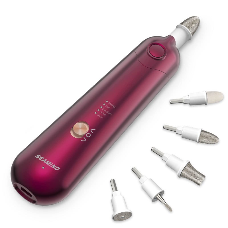 SEAMIND Professional Manicure Pedicure Set - Cordless Electric Foot Nail Care Trimmer Buffer Tools - 5 Speeds, Rechargeable, Thick Nails (Red) - Image 1