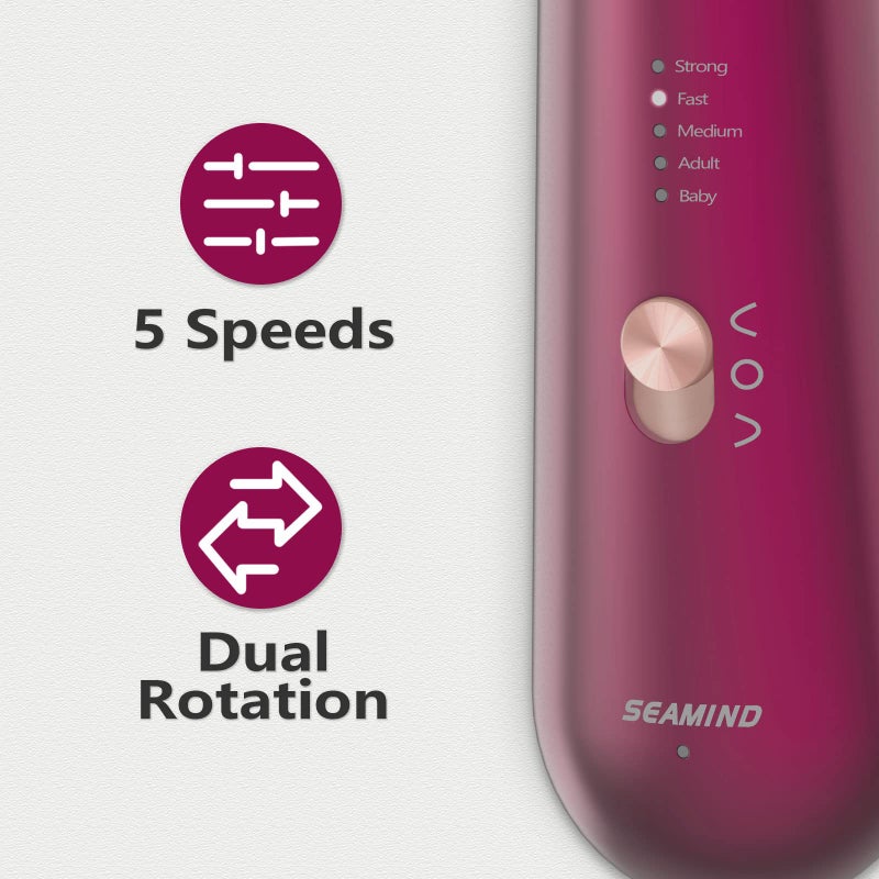 SEAMIND Professional Manicure Pedicure Set - Cordless Electric Foot Nail Care Trimmer Buffer Tools - 5 Speeds, Rechargeable, Thick Nails (Red) - Image 5