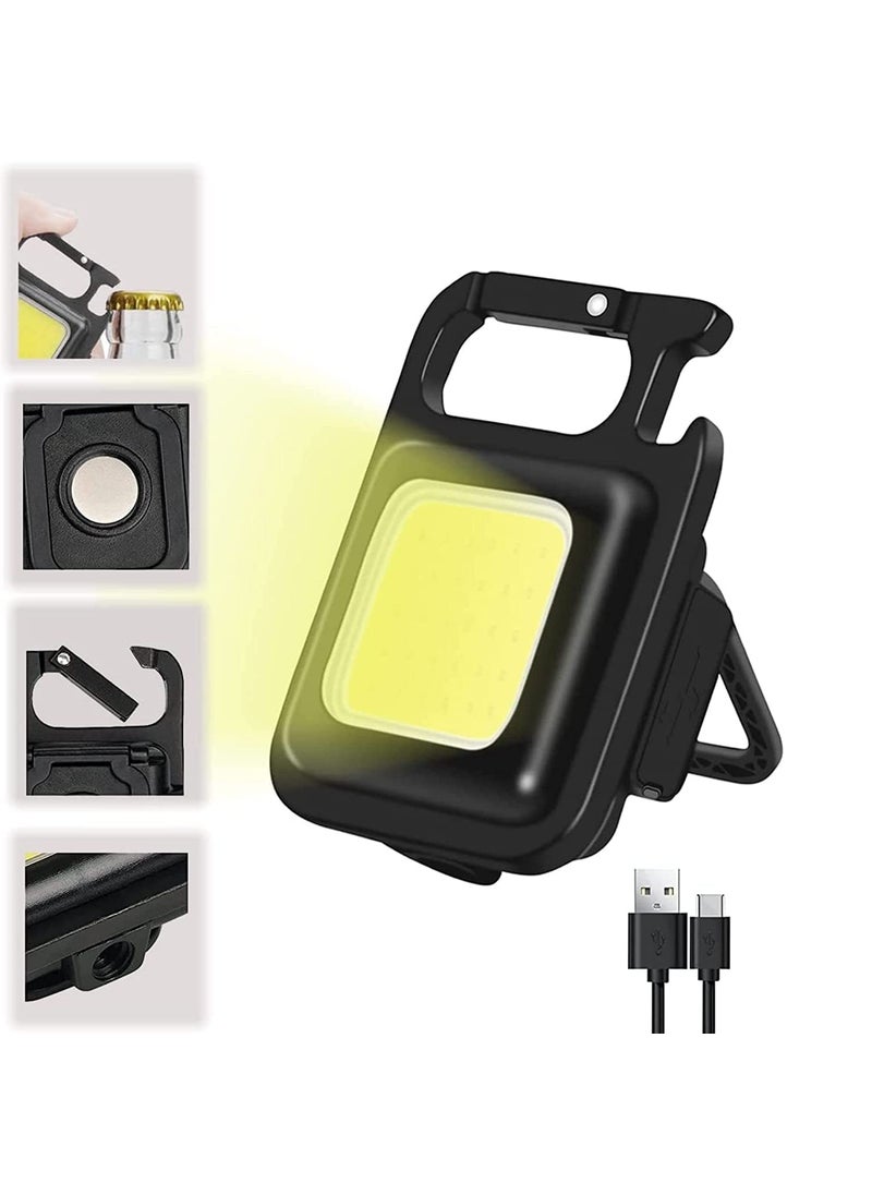 SEAHAVEN - SEAHAVEN Small Flashlight Multifunction Keychain Led Light with Bottle Opener Magnetic Base and Folding Bracket Mini Cob 500 lumens Rechargeable Multifunctional Emergency Light Keychain - Image 1