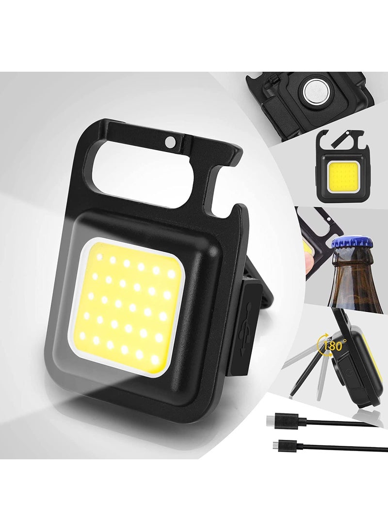 SEAHAVEN - SEAHAVEN Small Flashlight Multifunction Keychain Led Light with Bottle Opener Magnetic Base and Folding Bracket Mini Cob 500 lumens Rechargeable Multifunctional Emergency Light Keychain - Image 1