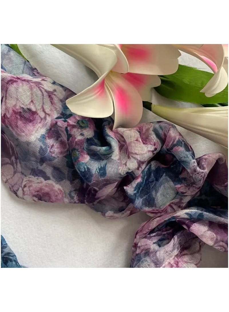 جست كواليتي وشاح شيفون مطبوع عليه زهور باللونين الأزرق والأحمر للنساء، وشاح خفيف الوزن قابل للتنفس للصيف والشتاء وشاح مطاطي ومريح للنساء - Image 2