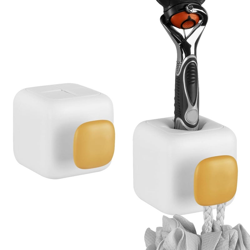 حامل شفرة الحلاقة المثبت على الحائط من لينكيديا - عبوة من 2، ذات لاصق ذاتي، تخزين تصريف، منظم للحلاقة للمنشفة، اللوف، متوافق مع جيليت فيوجن 5 باور، دوركو بايس 6 برو (أبيض)