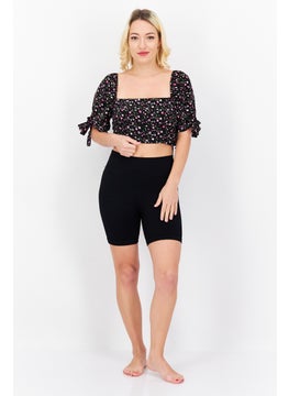 The Frolic Women Floral Print Beachwear Crop Top, Black Combo  - Image 4