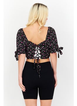 The Frolic Women Floral Print Beachwear Crop Top, Black Combo  - Image 2