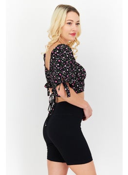 The Frolic Women Floral Print Beachwear Crop Top, Black Combo  - Image 3