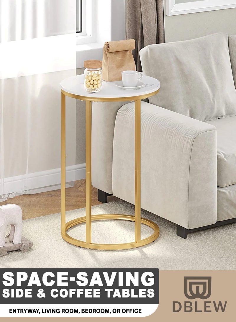 DBLEW Round Marble-Top Side Table with Gold Metal Frame, Modern End Table for Living Room, Bedroom & Sofa Side - Image 1