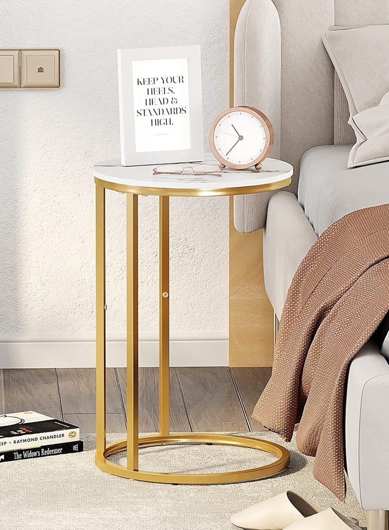 DBLEW Round Marble-Top Side Table with Gold Metal Frame, Modern End Table for Living Room, Bedroom & Sofa Side - Image 2
