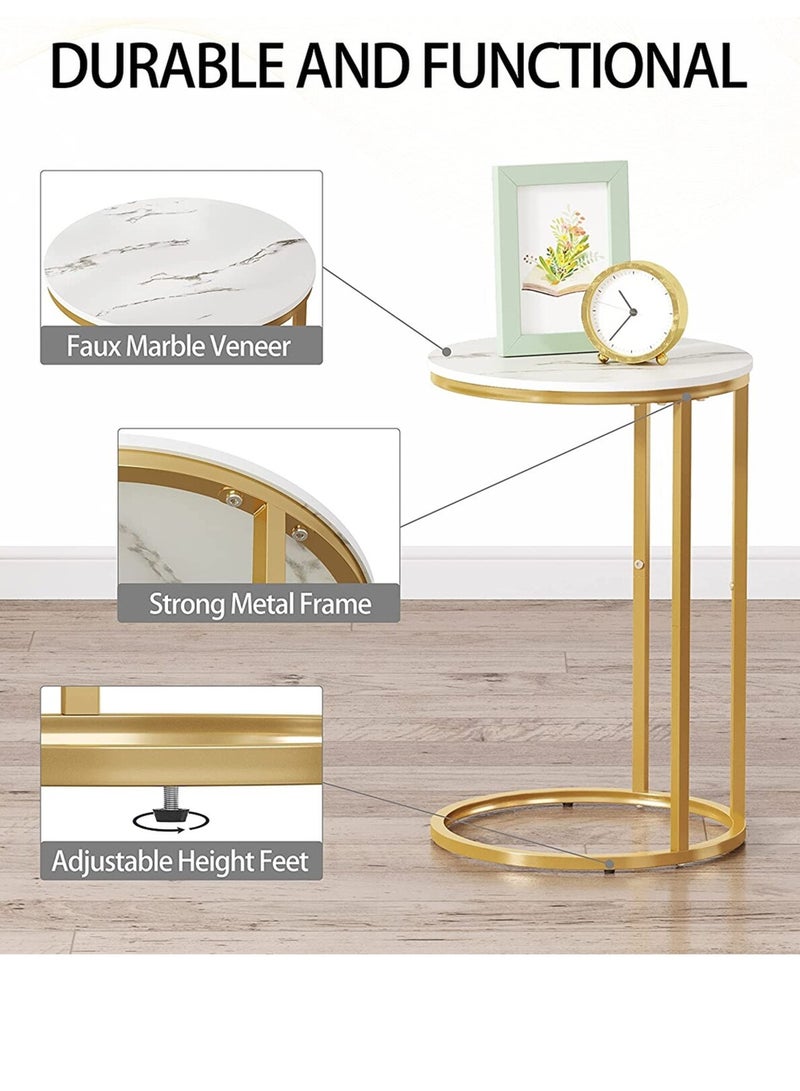 DBLEW Round Marble-Top Side Table with Gold Metal Frame, Modern End Table for Living Room, Bedroom & Sofa Side - Image 5