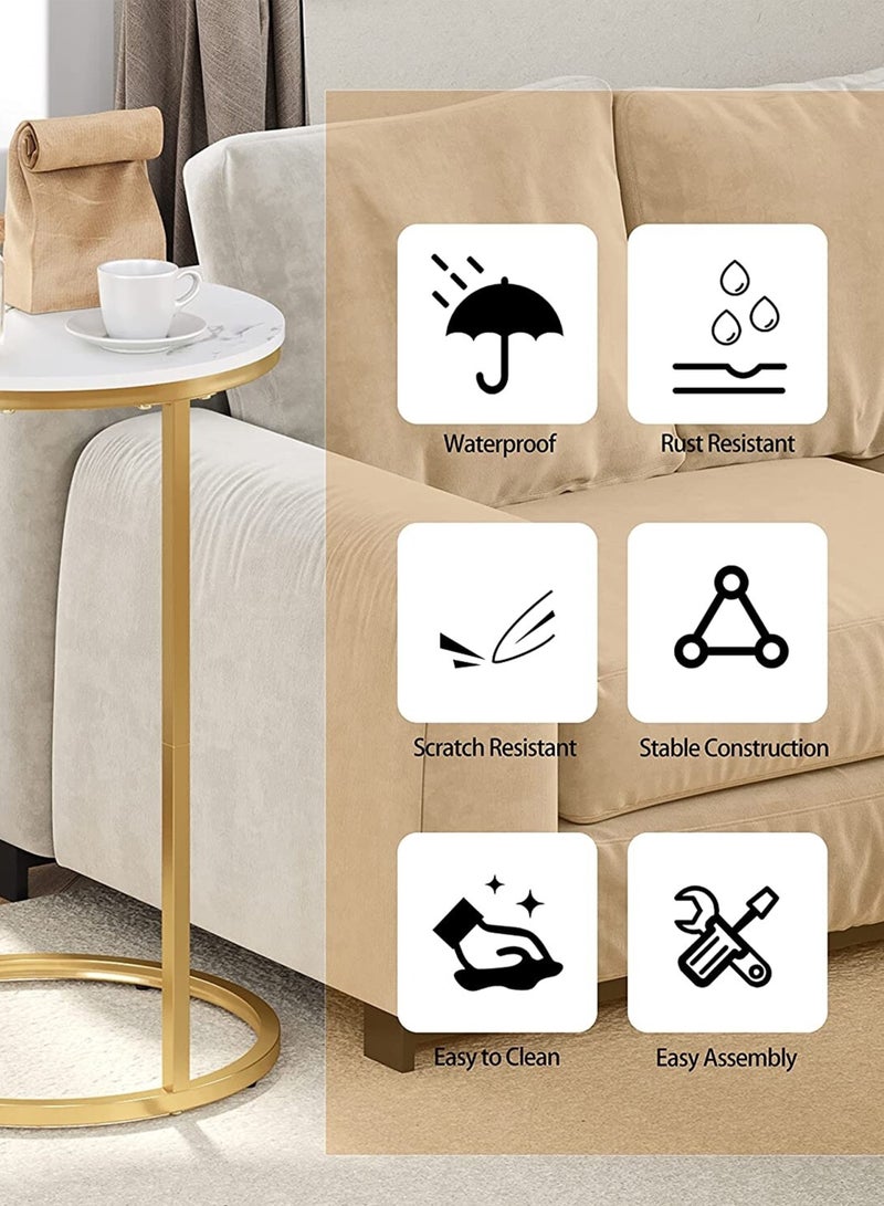 DBLEW Round Marble-Top Side Table with Gold Metal Frame, Modern End Table for Living Room, Bedroom & Sofa Side - Image 3