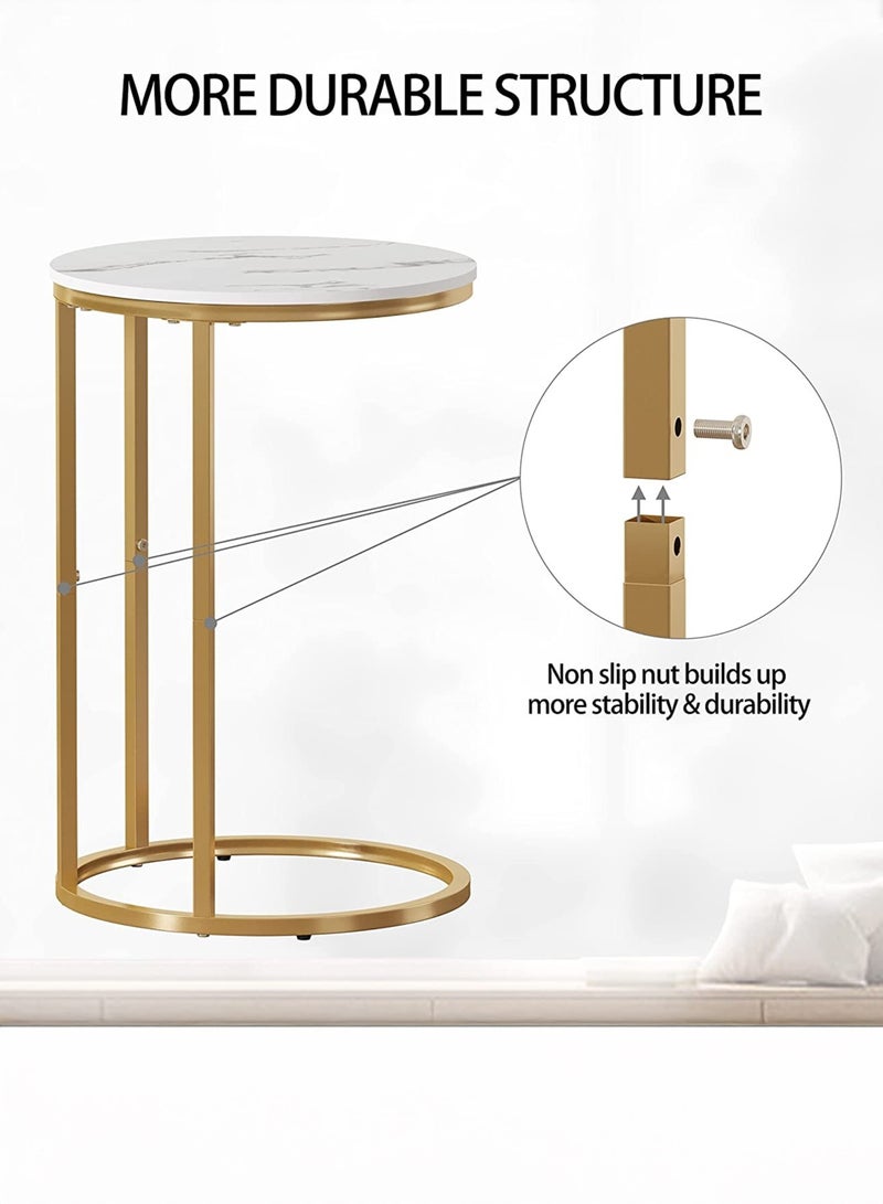 DBLEW Round Marble-Top Side Table with Gold Metal Frame, Modern End Table for Living Room, Bedroom & Sofa Side - Image 4
