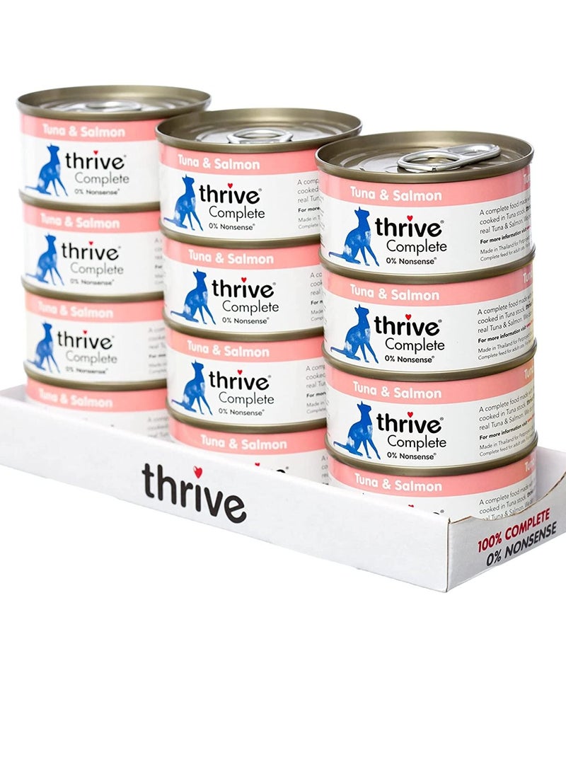 THRIVE طعام القطط الرطب الكامل من التونة والسلمون، 12 قطعة، 75 جرام - Image 1