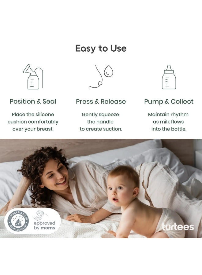Turtees Manual Breast Pump - Portable Hand Breast Pump, BPA-Free 150ml Milk Collector, Soft Silicone Cushion, One-Hand Portable Hand Pump, Leak-Proof, Travel Friendly Breastfeeding Pump for Moms - Image 3