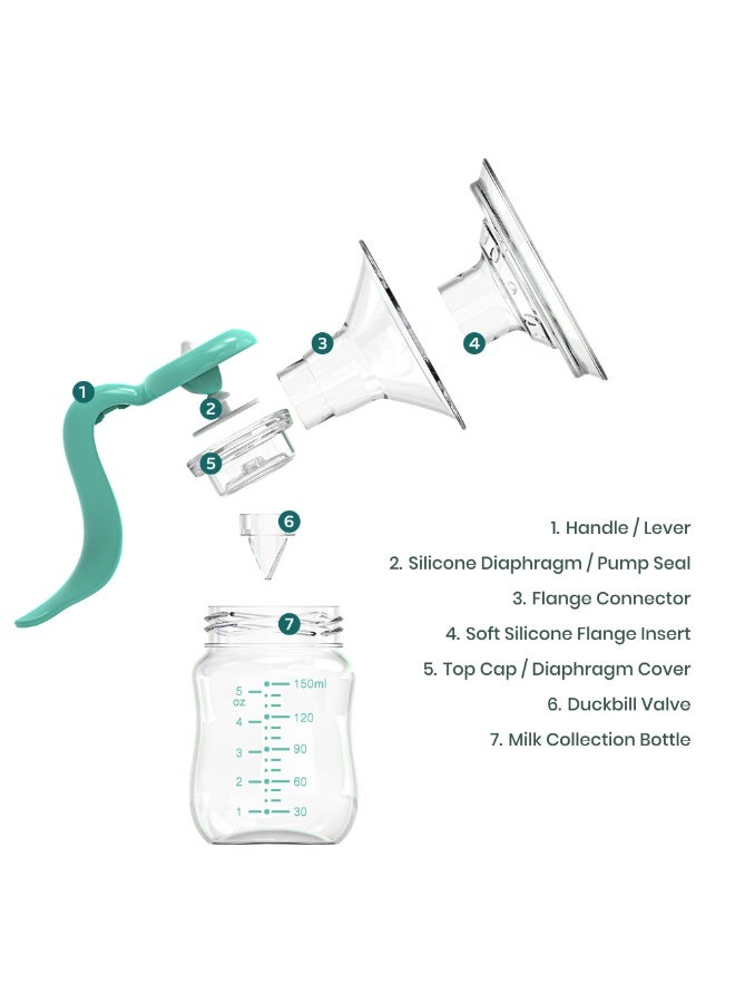 Turtees Manual Breast Pump - Portable Hand Breast Pump, BPA-Free 150ml Milk Collector, Soft Silicone Cushion, One-Hand Portable Hand Pump, Leak-Proof, Travel Friendly Breastfeeding Pump for Moms - Image 4