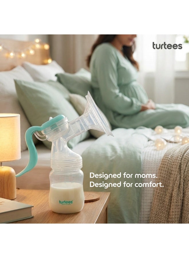 Turtees Manual Breast Pump - Portable Hand Breast Pump, BPA-Free 150ml Milk Collector, Soft Silicone Cushion, One-Hand Portable Hand Pump, Leak-Proof, Travel Friendly Breastfeeding Pump for Moms - Image 5