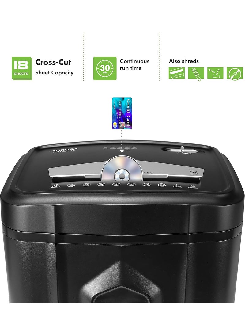 AURORA Aurora AU1830XA Heavy Duty AntiJam 18Sheet Crosscut Shredder30 Min Run Time 5Gallon Pullout Basket and Casters  - Image 2