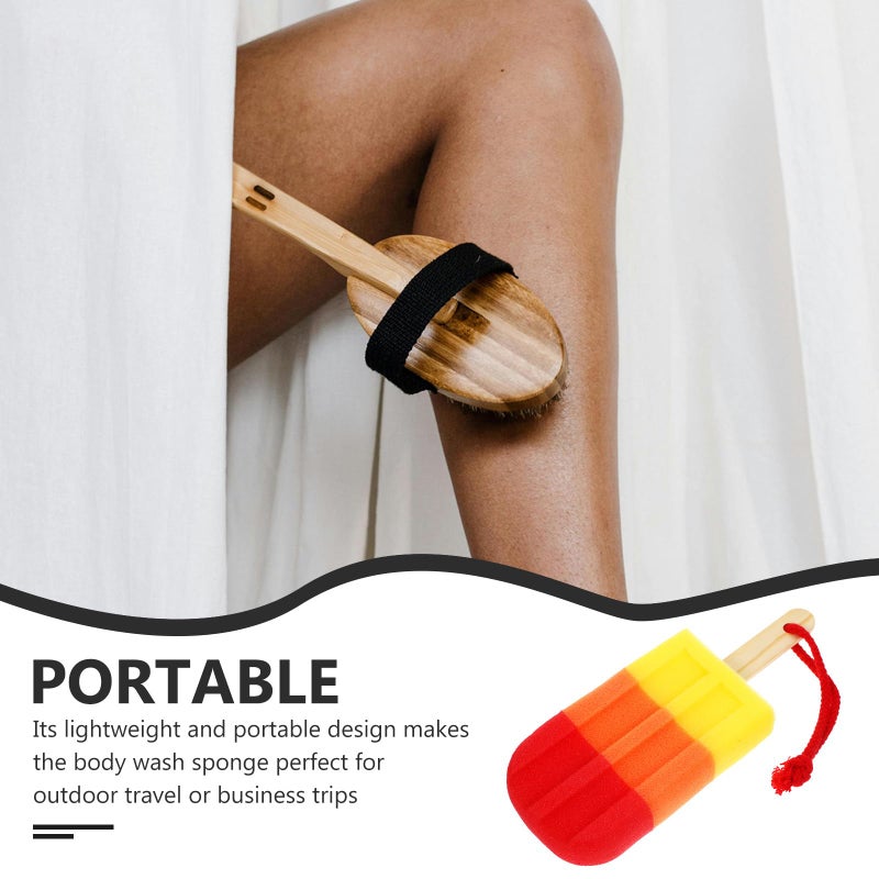 High Density Exfoliating Bath Sponge Body Scrubber Ice Cream Shape Orange Yellow - Image 4