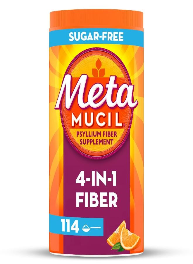 Metamucil Metamucil 4 in 1 Daily Fiber Supplement Powder, Fiber Powder for Digestive Health and Regularity*, Sugar-Free, Orange, Naturally Sourced Psyllium Fiber, 114 teaspoons  - Image 1