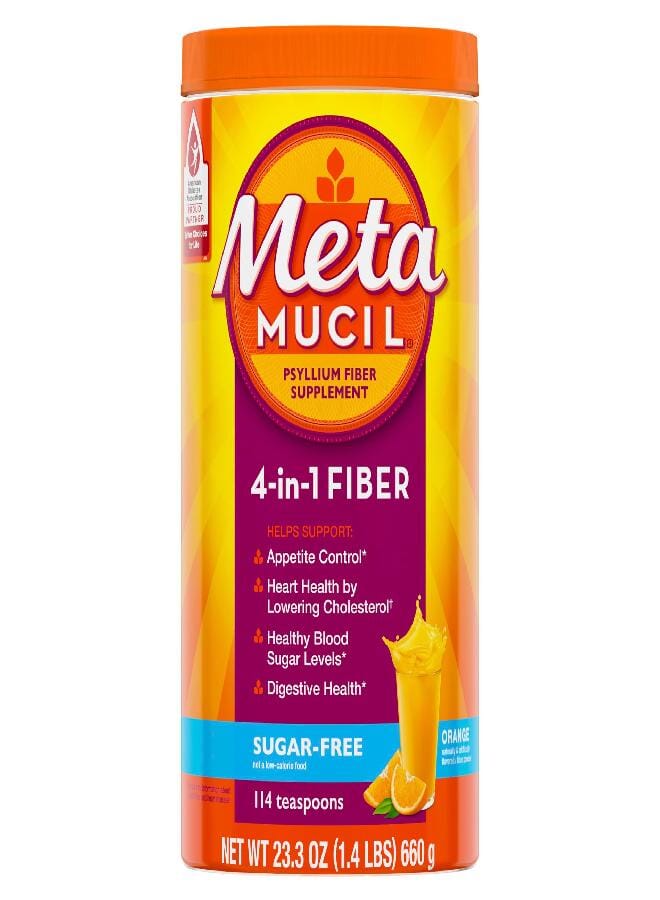Metamucil Metamucil 4 in 1 Daily Fiber Supplement Powder, Fiber Powder for Digestive Health and Regularity*, Sugar-Free, Orange, Naturally Sourced Psyllium Fiber, 114 teaspoons  - Image 2