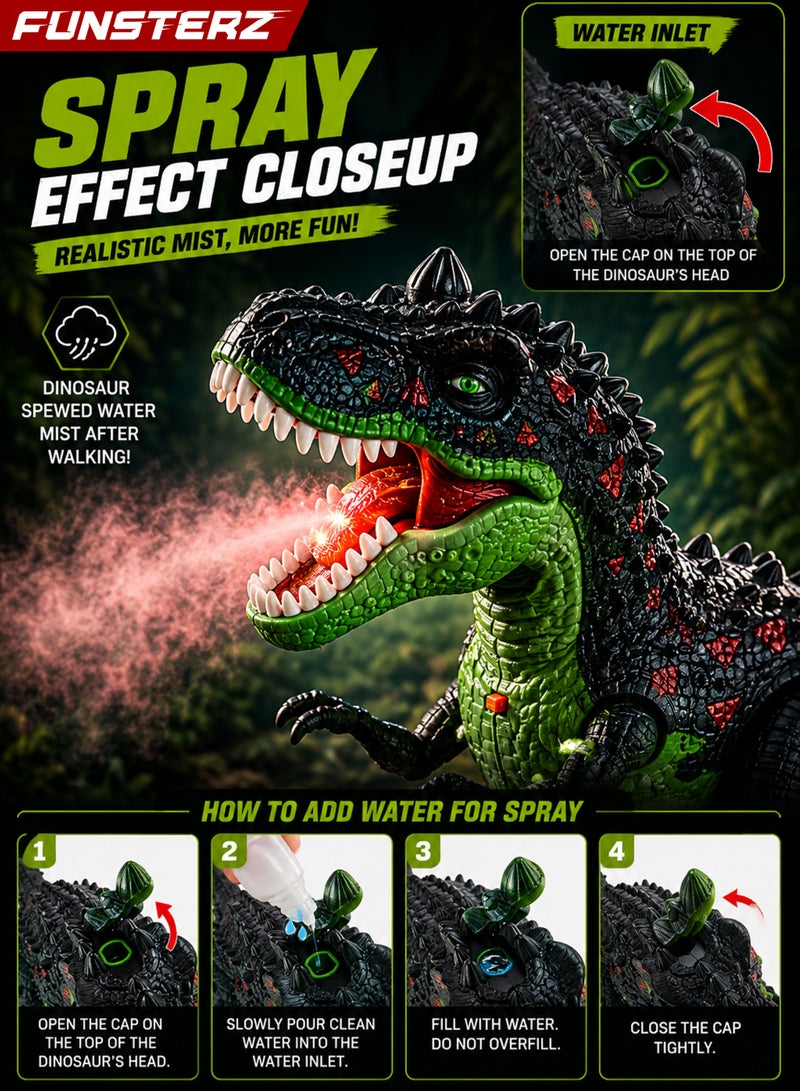 FUNSTERZ Dino Dash Remote Control Dinosaur Toy for Kids, Rechargeable Walking T-Rex RC Dinosaur with Spray Mist Smoke Effect, Roaring Sound, LED Mouth Light, Turquoise Back Lights, 360° Rotating Stunt Action, Forward Backward Movement, One Button Demo, Fossil Remote Controller, USB Charging Cable, Interactive Jurassic Dino Robot Gift for Boys Girls 3+ - Image 4