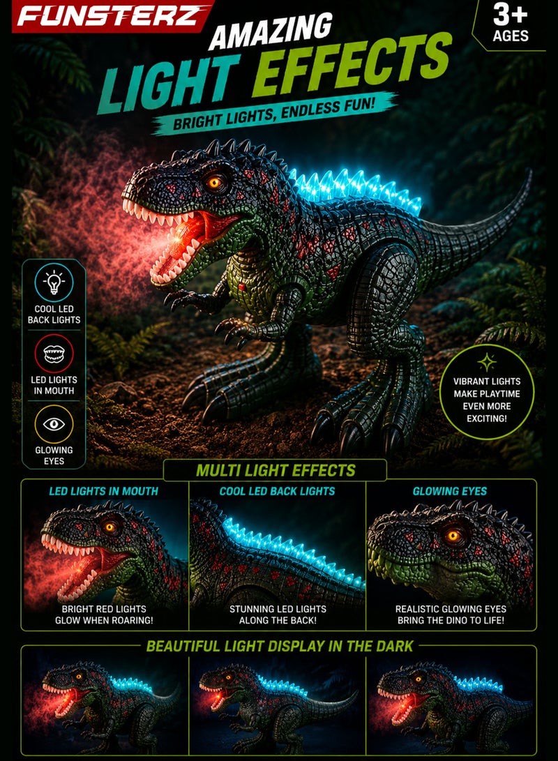 FUNSTERZ Dino Dash Remote Control Dinosaur Toy for Kids, Rechargeable Walking T-Rex RC Dinosaur with Spray Mist Smoke Effect, Roaring Sound, LED Mouth Light, Turquoise Back Lights, 360° Rotating Stunt Action, Forward Backward Movement, One Button Demo, Fossil Remote Controller, USB Charging Cable, Interactive Jurassic Dino Robot Gift for Boys Girls 3+ - Image 5