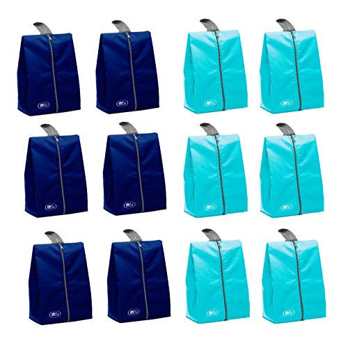 Lify Shoe Storage Organizer Bags Set, Water-Resistant Nylon Fabric with Sturdy Zipper for Traveling (12 Piece Pack) (Navy Blue and Aqua Blue(Turquoise)) - Image 1
