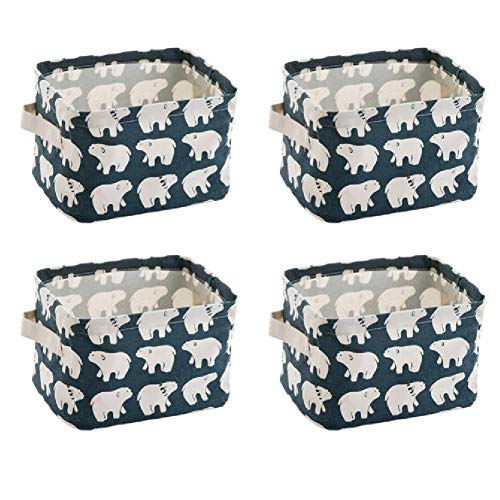KolorFish Cute Fabric Storage Basket Bins, Home Decor Canvas Organizers Bag, Storage Bins Basket for Adult Makeup, Baby Toys Liners, Books (Dark Blue) - Pack of 4 - Image 1
