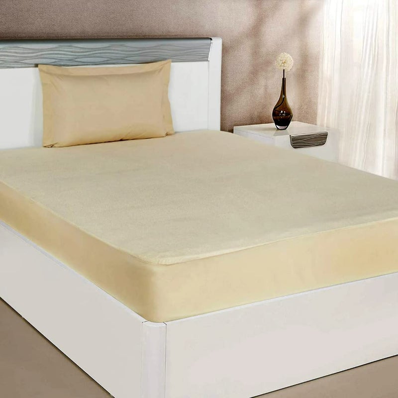 Water Proof Terry Cotton Fitted with All Round Elastic Attachment Mattress Protector King Size Kids Urine Protection (Deep Pocket 8'' Inch) (King_72x70, Beige)  - Image 2