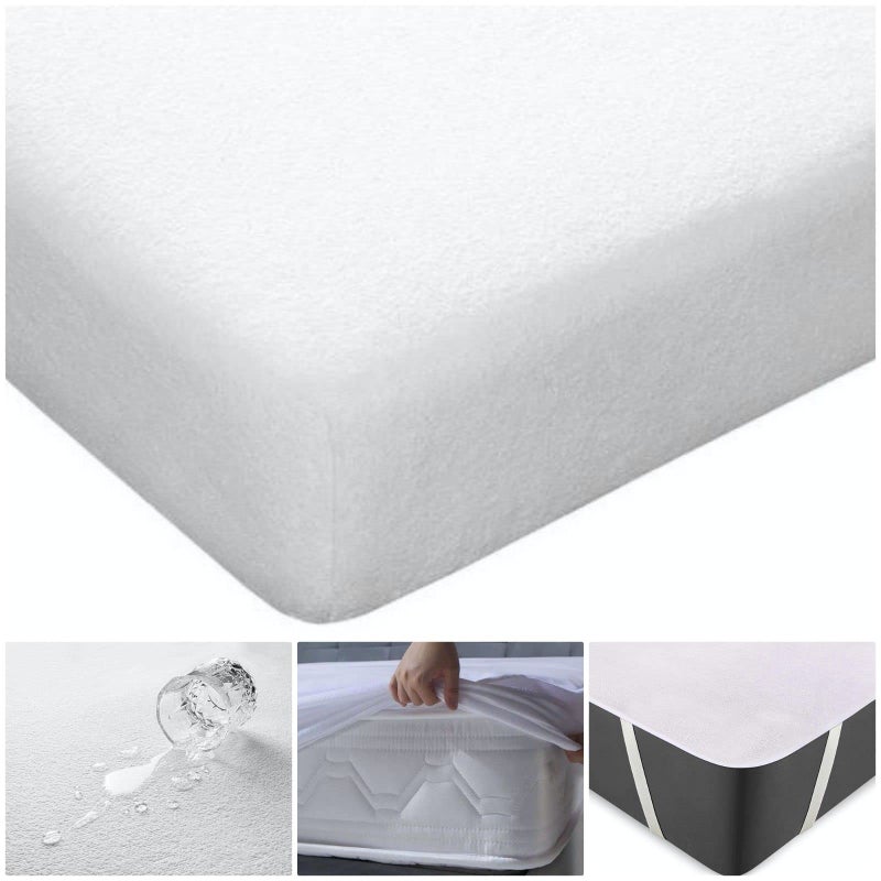 Water Proof Terry Cotton Fitted with All Round Elastic Attachment Mattress Protector King Size Kids Urine Protection (Deep Pocket 8'' Inch) (King_72x70, Beige)  - Image 5