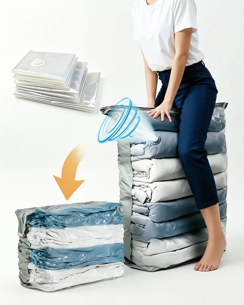 9Piece Vacuum Storage Bags,Reusable No Pump Required,Space Saver Bags,Jumbo Cube bag,Extra Large Vacuum Sealer Bags for Comforters Blankets Bedding Duvet,Closet Organizers two extra-large (100×80×38 cm), four large (80×60×30 cm), and three medium (70×50×30 cm) - Image 1