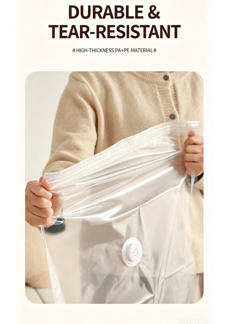 9-Piece Set of Reusable Vacuum Storage Bags—No Pump Required, Space-Saving, Heavy-Duty Extra-Large Bags. Includes two extra-large bags (100 × 80 × 38 cm), four large bags (80 × 60 × 30 cm), and three medium bags (70 × 50 × 30 cm) - Image 4
