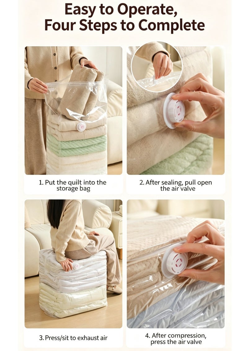 9-Piece Set of Reusable Vacuum Storage Bags—No Pump Required, Space-Saving, Heavy-Duty Extra-Large Bags. Includes two extra-large bags (100 × 80 × 38 cm), four large bags (80 × 60 × 30 cm), and three medium bags (70 × 50 × 30 cm) - Image 3
