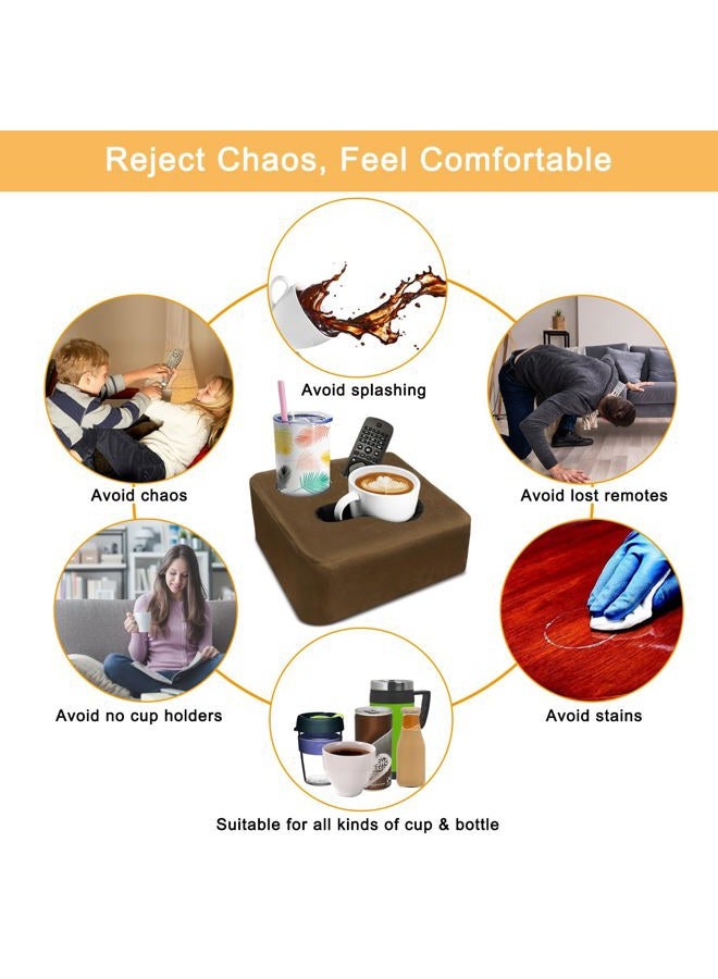 NISDOING Couch Cup Holder Pillow, Couch Cup Holder Tray! Keep Drinks Hand Reach and KeepTemp, Prevent Spills and Use Anywhere. Cup Holder for Couch, Bed, Car, Courtyard, Park, Beach. Dark Brown - Image 4