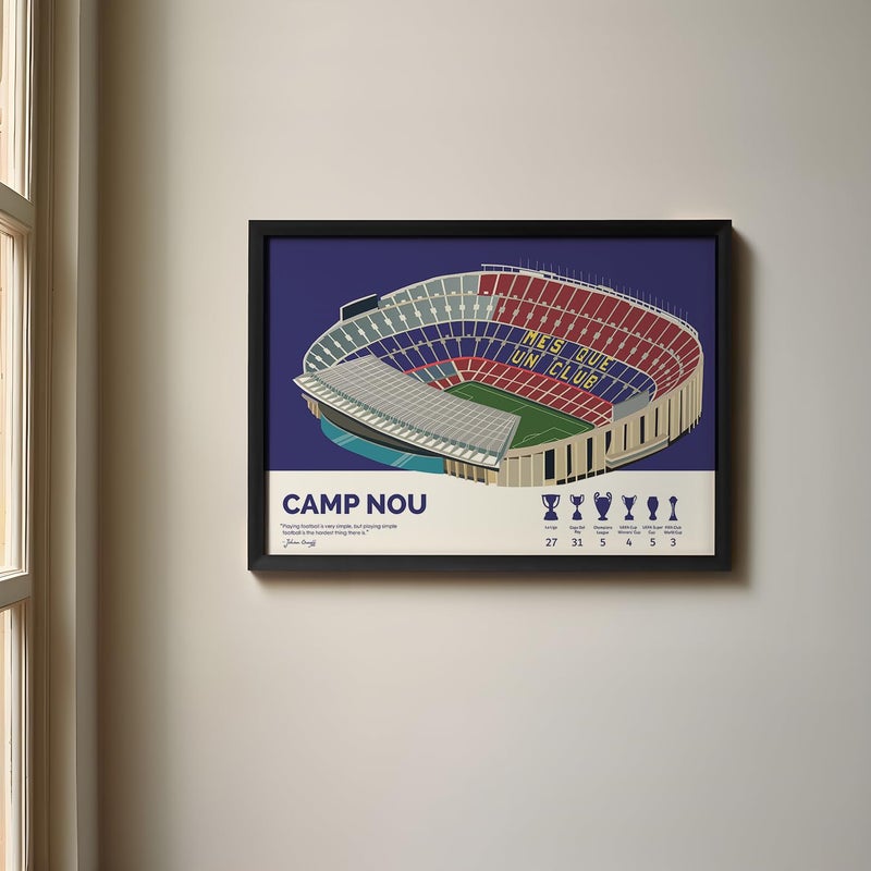 QUOTE - UNQUOTE ART QUOTE UNQUOTE ART FC Barcelona Camp Nou Poster Barcelona Merchandise13x17 inches Black Frame - Image 1