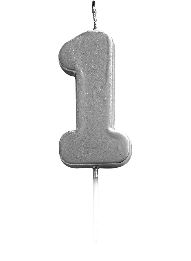 Ciao Silver Number Candle 1 – Metallic Cake Candle Topper for Birthday or Anniversary, 6cm - Image 1