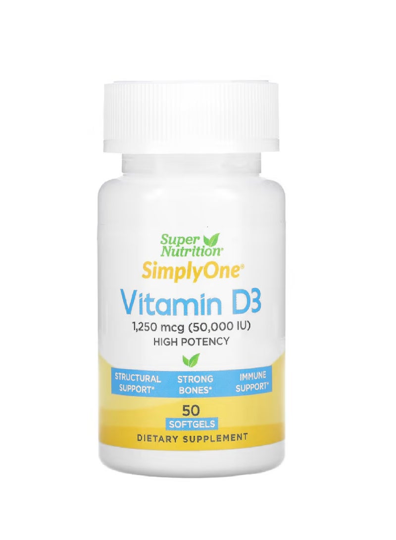 Super Nutrition SN SimplyOne Vitamin D3 1,250mcg 50 Softgels