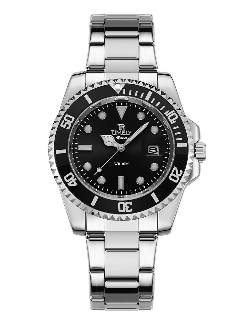 Men's Quartz Classic Wrist Watch Silver Stainless Steel Black Dial