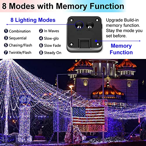 YAOZHOU 4th of July Patriotic Decorations,Red White Blue Solar Fairy String Lights Outdoor Waterproof, 2Pack Total 200LED 66Ft,IP67 8 Modes Outside Memorial Day for Garden,Patio, Yard - Image 2