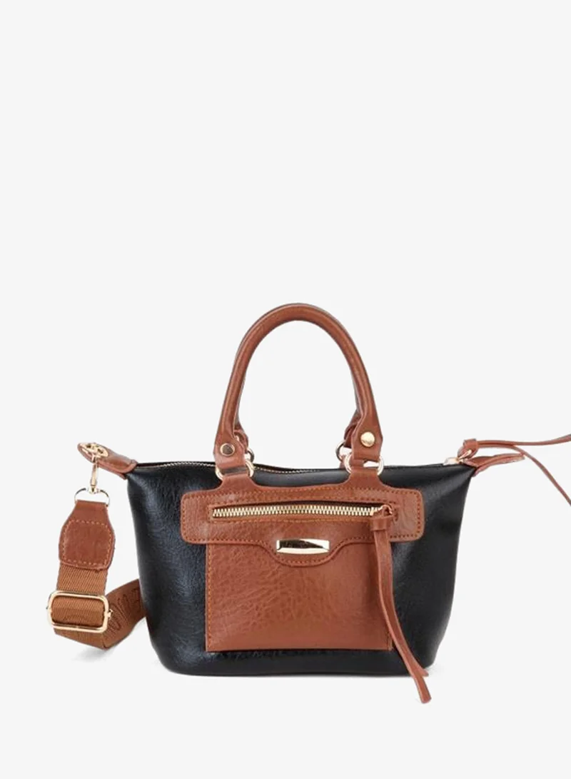 Women's Lupin Black - Taba Lined Column-Strap Zipper Closure Hand, Arm and Shoulder Bag