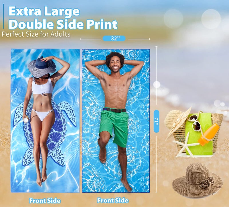 TwoYek 2 Pack Microfiber Thin Beach Towel Lightweight 71x32 Oversized Extra Large Sand Free Towels Quick Dry for Travel Pool Yoga Gym Sports Beach Accessories Vacation Essential Gift - Image 3