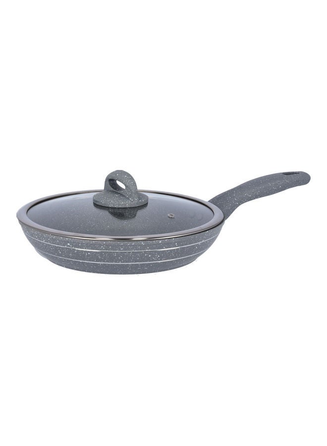Royalford Smart Granite Series Fry Pan with Lid, RF9952 | 5 Layer Granite Non-Stick Coating Pan | Multiple Hob Compatibility | Heat-Resistant Handle with Hanging Loop | Ideal Frying, Cooking, Sauteing & More Grey