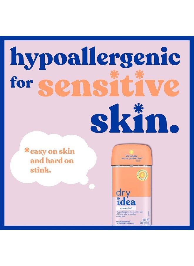 Dry Idea Gel Deodorant & Antiperspirant | 2X Longer Sweat Protection | 72-Hour Odor Protection | Unscented & Hypoallergenic for Sensitive Skin, 3 oz.  - Image 3