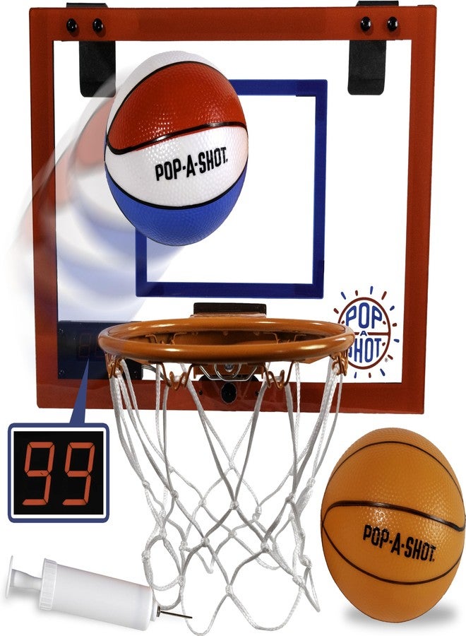 Pop-A-Shot Super Slam Over The Door Mini Basketball Hoop for Adults | 2 Included Basketballs and Pump | Built for Dunks | Breakaway Rim | Shatter Resistant Backboard | 17x12.5 Inches - Image 1