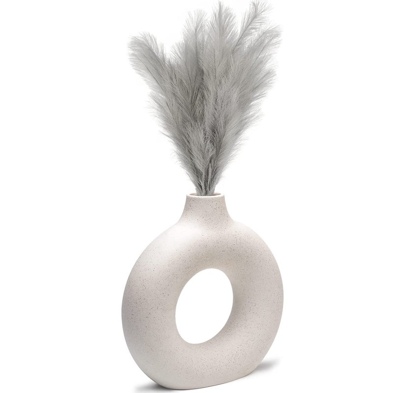 CEMABT White Donut Vase Hollow Ceramic Vase for Flowers Handmade Minimalist Boho ins Style Modern Home Decor for Wedding Dinner Table Party Living Room Office BedroomLWhite