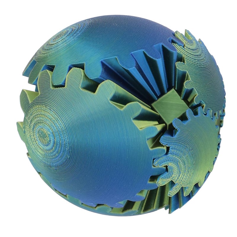 3D Printed Gear Ball Stress Relief Toy Smooth Rotation Desk Gadget Blue Green - Image 4