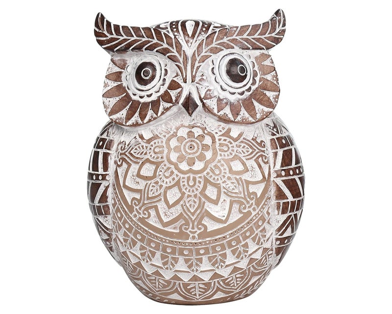 Pigort Adorable Owl Figurine for Shelf or Tray - Cute Chubby Owl Figurine Boho Decor for Shelf Desktop Cabinet Fireplace Mantel Bathroom Decor Accents - Image 1
