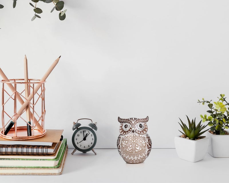 Pigort Adorable Owl Figurine for Shelf or Tray - Cute Chubby Owl Figurine Boho Decor for Shelf Desktop Cabinet Fireplace Mantel Bathroom Decor Accents - Image 3