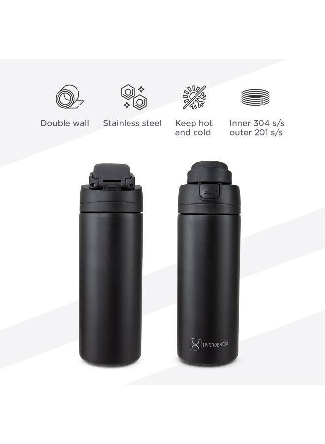 HydroBrew SipSwitch™ Insulated Water Bottle 720ml – Leakproof, Stainless Steel, Straw & Spout Lid -Carbon - Image 5
