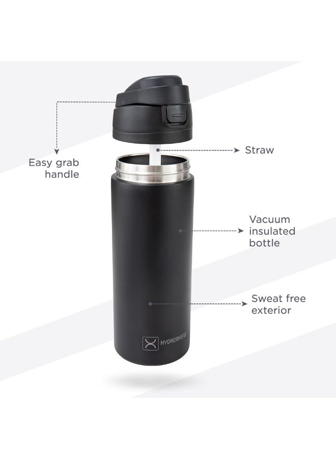 HydroBrew SipSwitch™ Insulated Water Bottle 720ml – Leakproof, Stainless Steel, Straw & Spout Lid -Carbon - Image 3