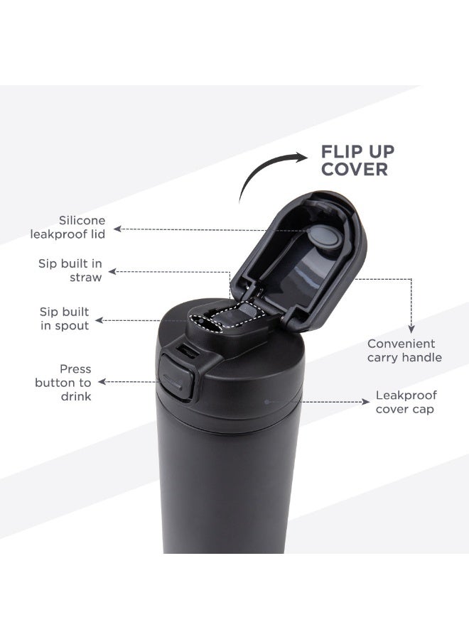 HydroBrew SipSwitch™ Insulated Water Bottle 720ml – Leakproof, Stainless Steel, Straw & Spout Lid -Carbon - Image 4
